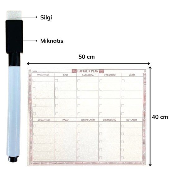 CLZ192 Şeffaf Kendiliğinden Yapışkanlı Kalemli Haftalık Planlayıcı 40cm-50cm (4172)
