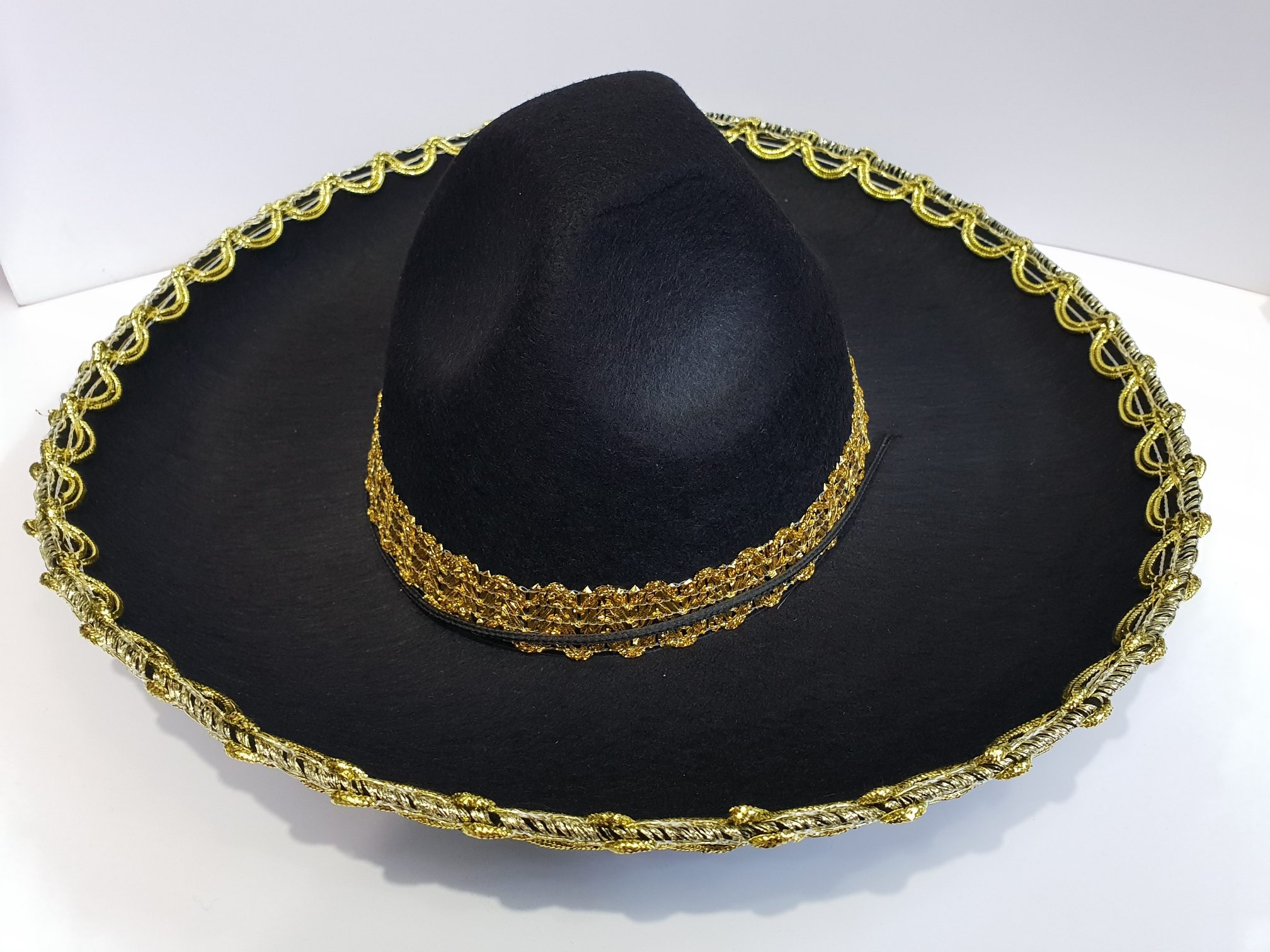 CLZ192 Altın Renk Şeritli Meksika Mariachi Latin Şapkası 55 cm Çocuk (4172)