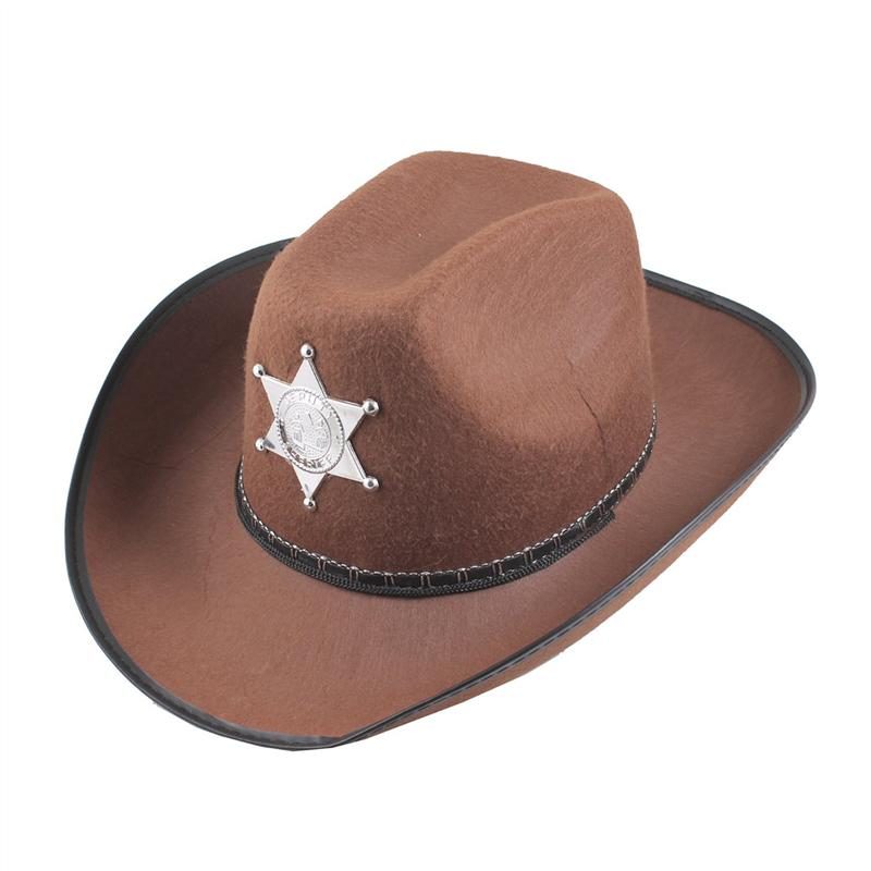 CLZ192 Çocuk Kovboy Şapkası - Vahşi Batı Kovboy Şerif Şapkası Kahve Renk (4172)