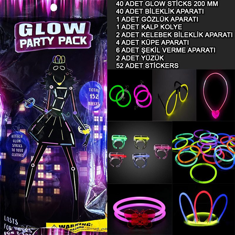 CLZ192 Glow Parti Seti 152 Parçalık Lüks Glow Stick Kostüm Seti (4172)