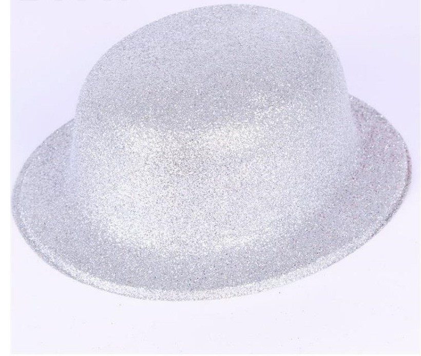 CLZ192 Gümüş Renk Yuvarlak Simli Plastik Parti Şapkası (4172)