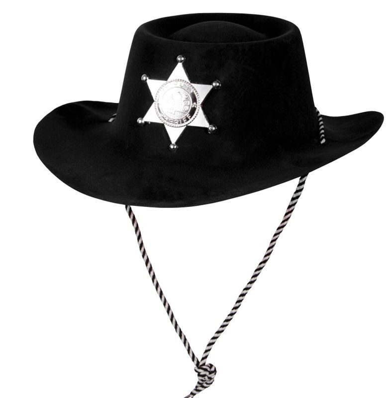 CLZ192 Siyah Renk Plastik Üzeri Kadife Kaplama Çocuk Kovboy Şapkası (4172)