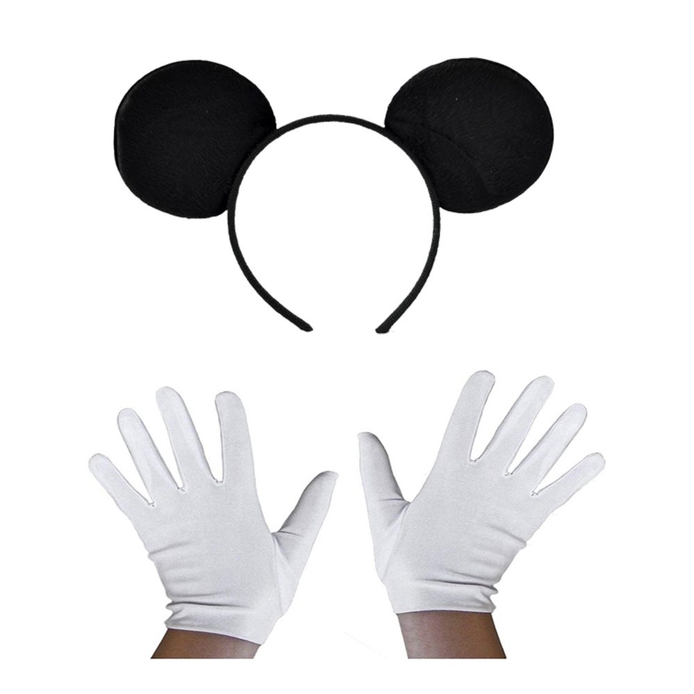CLZ192 Siyah Mickey Mouse Tacı ve Beyaz Eldiven Seti (4172)