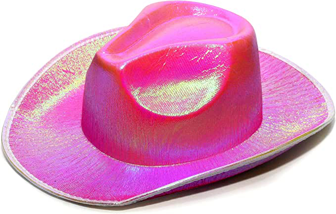 CLZ192 Neon Hologramlı Kovboy Model Parti Şapkası Pembe Yetişkin 39X36X14 cm (4172)