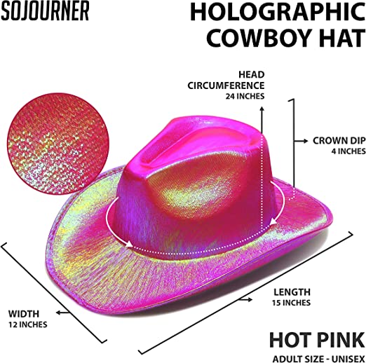 CLZ192 Neon Hologramlı Kovboy Model Parti Şapkası Fuşya Yetişkin 39X36X14 cm (4172)