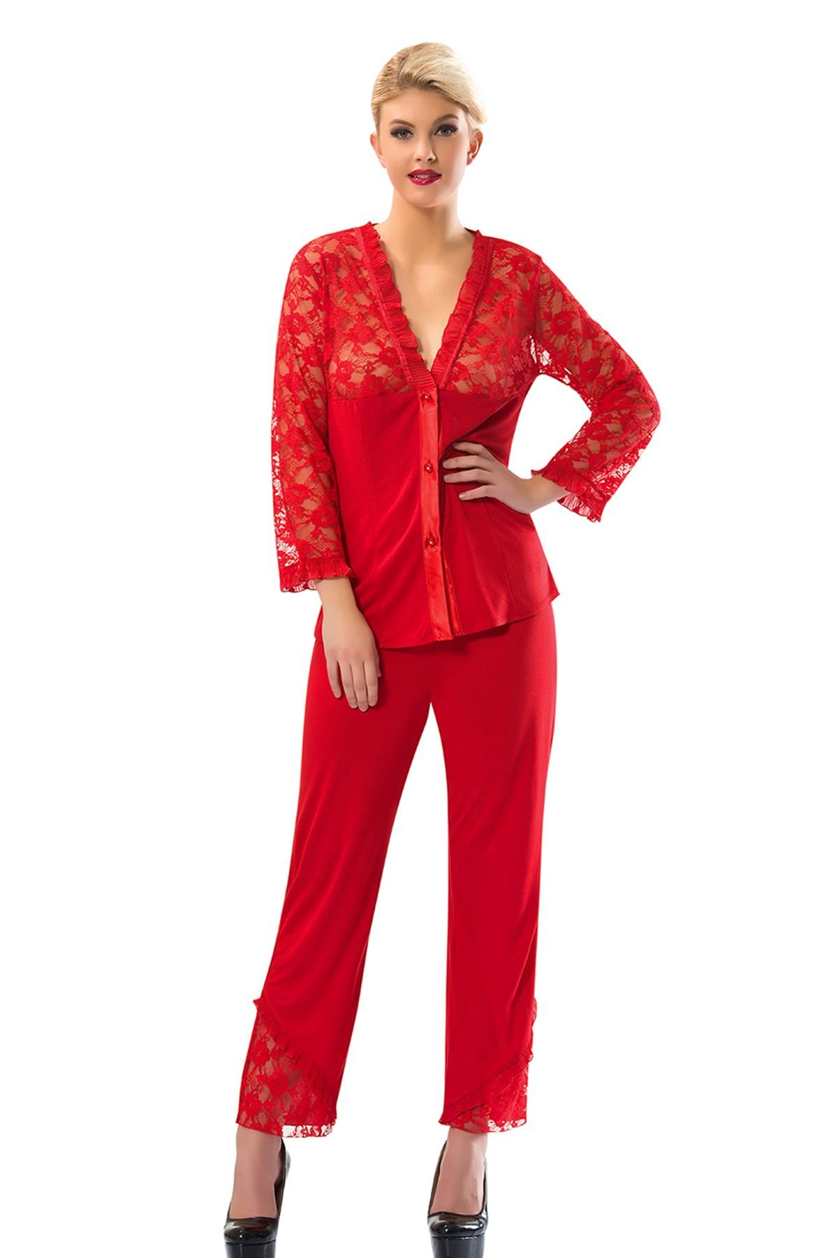 CLZ946 Kırmızı Penye Pijama Takımı