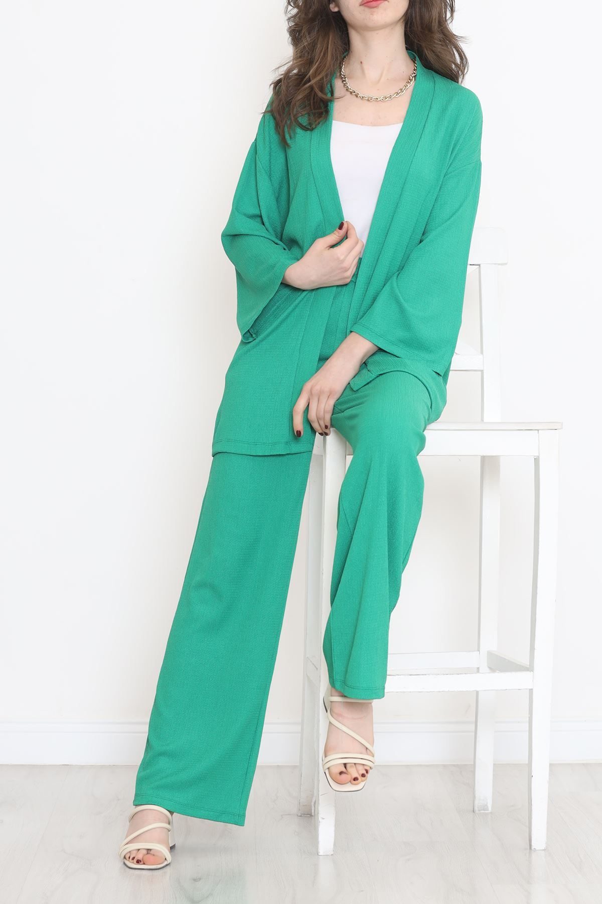 CLZ275 Uzun Kimono Takım Yeşil