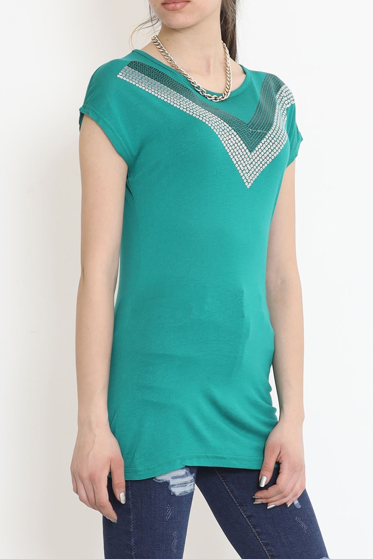 CLZ275 V Desen Pullu Bluz Yeşil