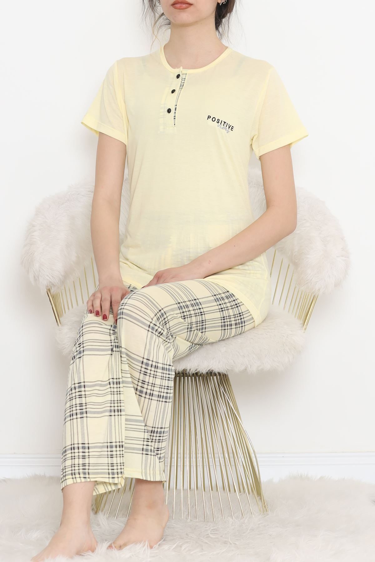 CLZ275 Düğmeli Pijama Takımı Sarı