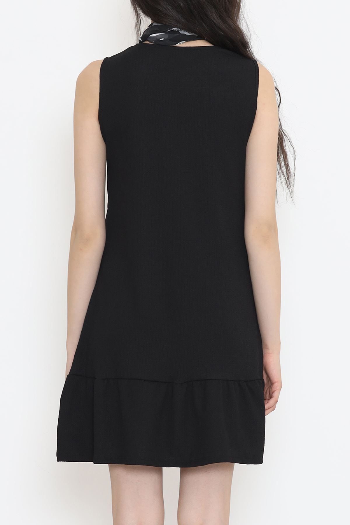 CLZ275 Kolsuz Eteği Fırfırlı Elbise Siyah