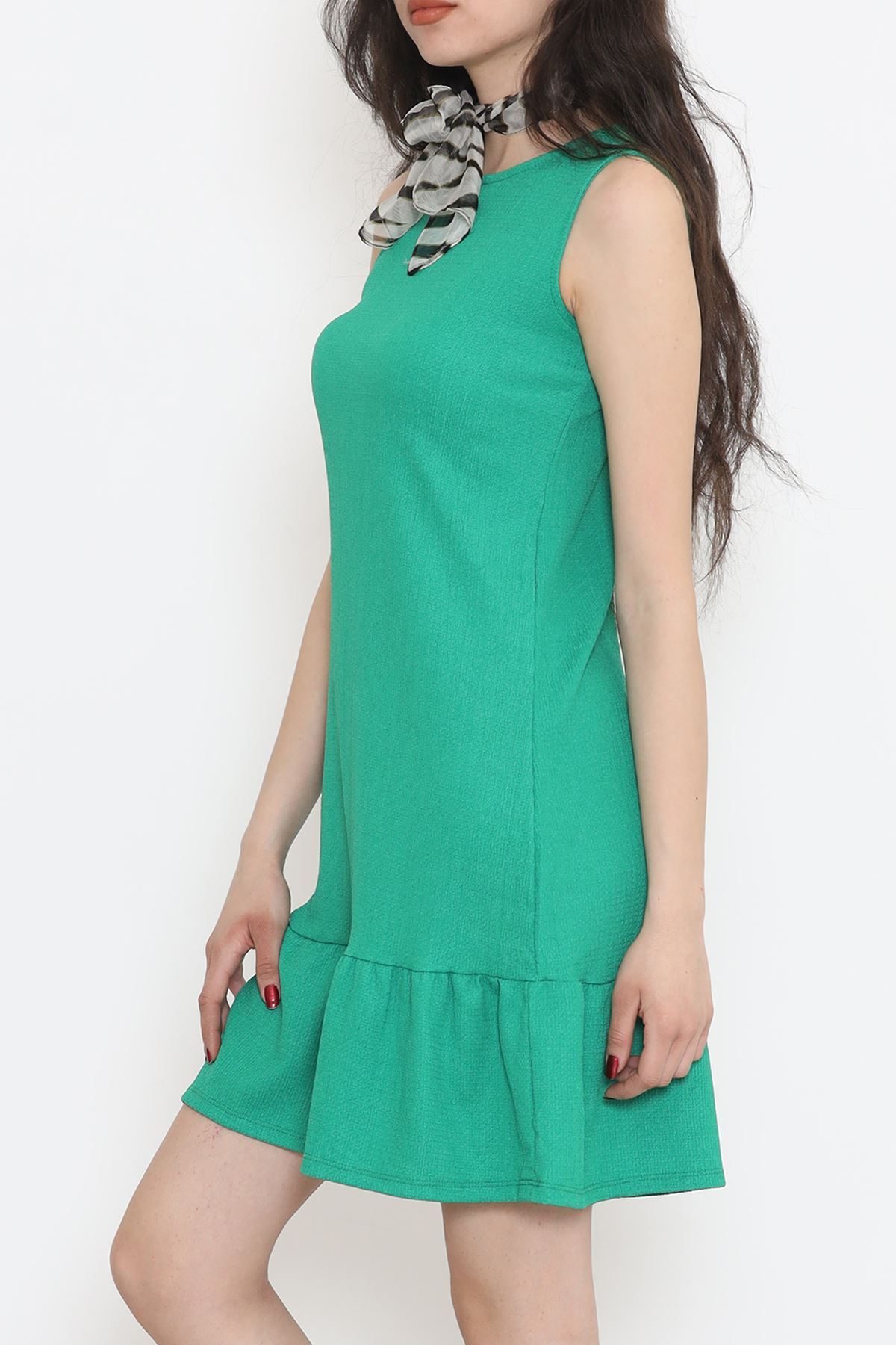 CLZ275 Kolsuz Eteği Fırfırlı Elbise Yeşil
