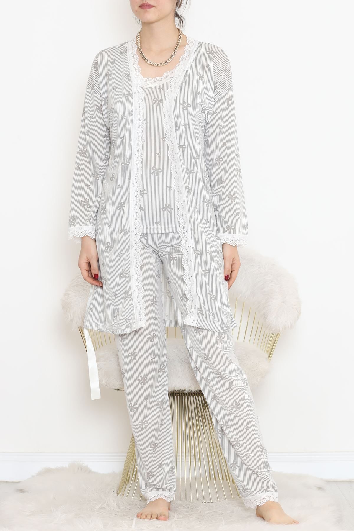 CLZ275 3'Lü Pijama Takımı Füme2