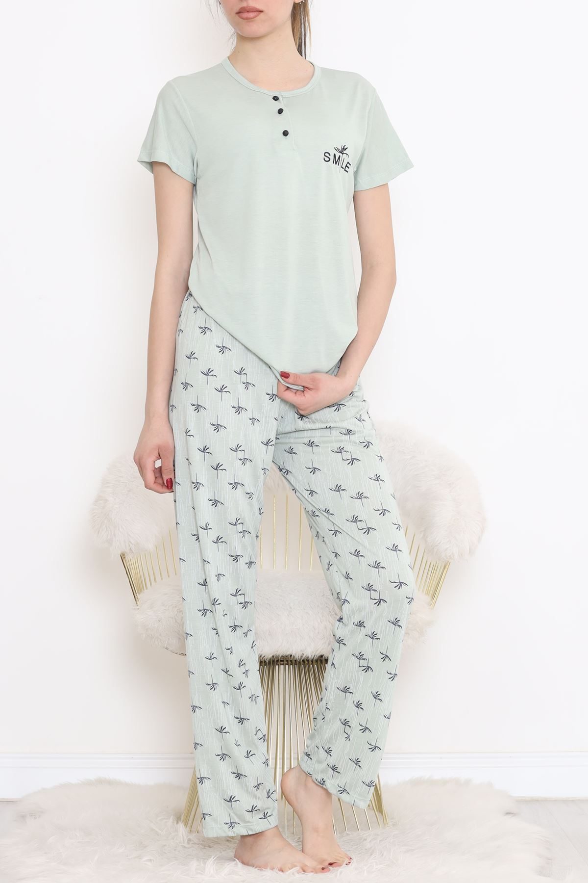 CLZ275 Düğmeli Pijama Takımı Mintlaci