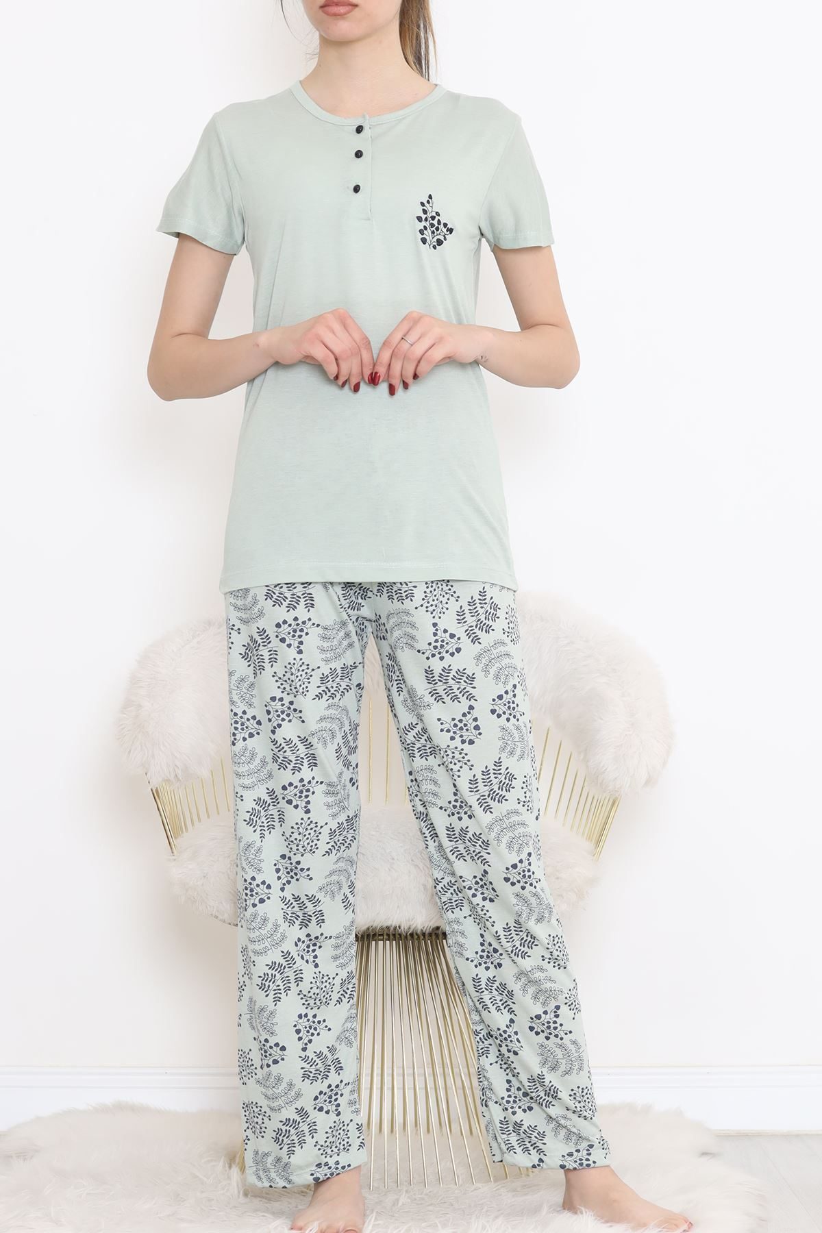 CLZ275 Düğmeli Pijama Takımı Mint