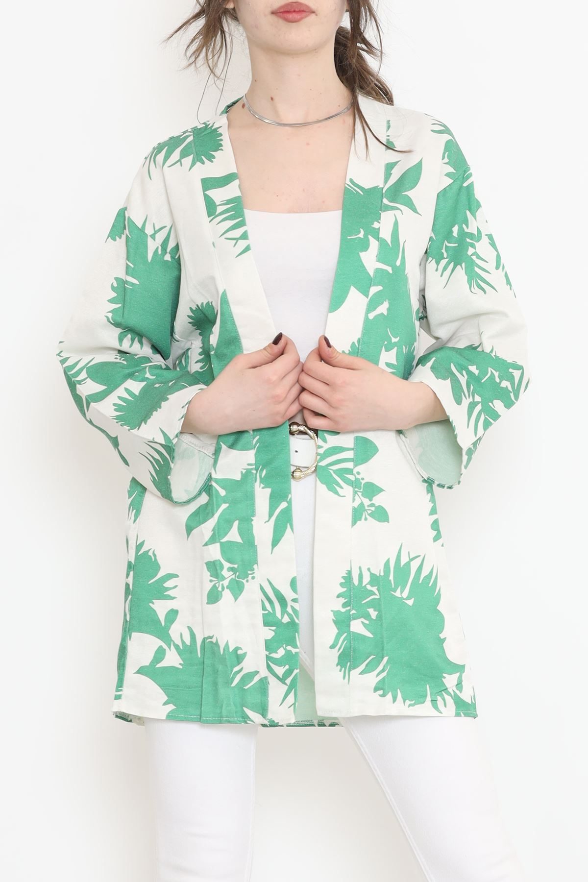 CLZ275 Desenli Kimono Yeşil