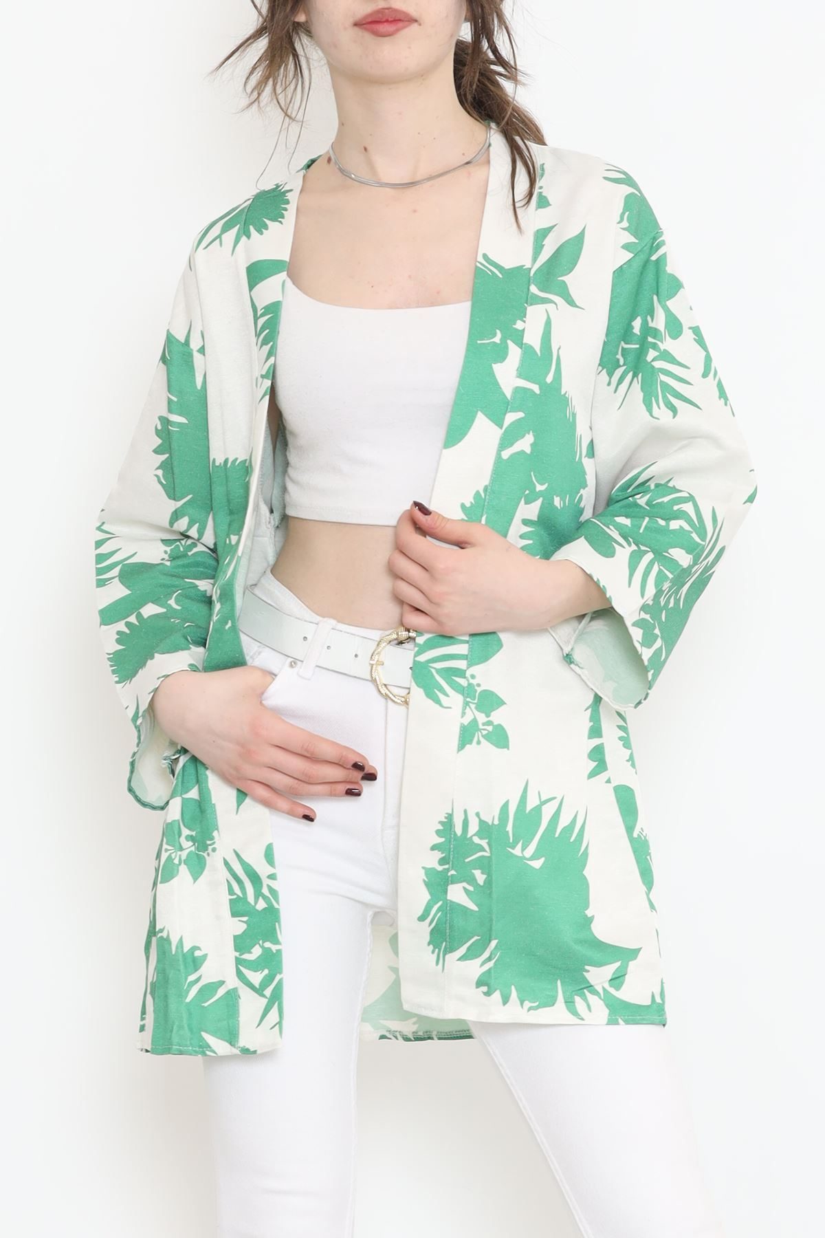 CLZ275 Desenli Kimono Yeşil