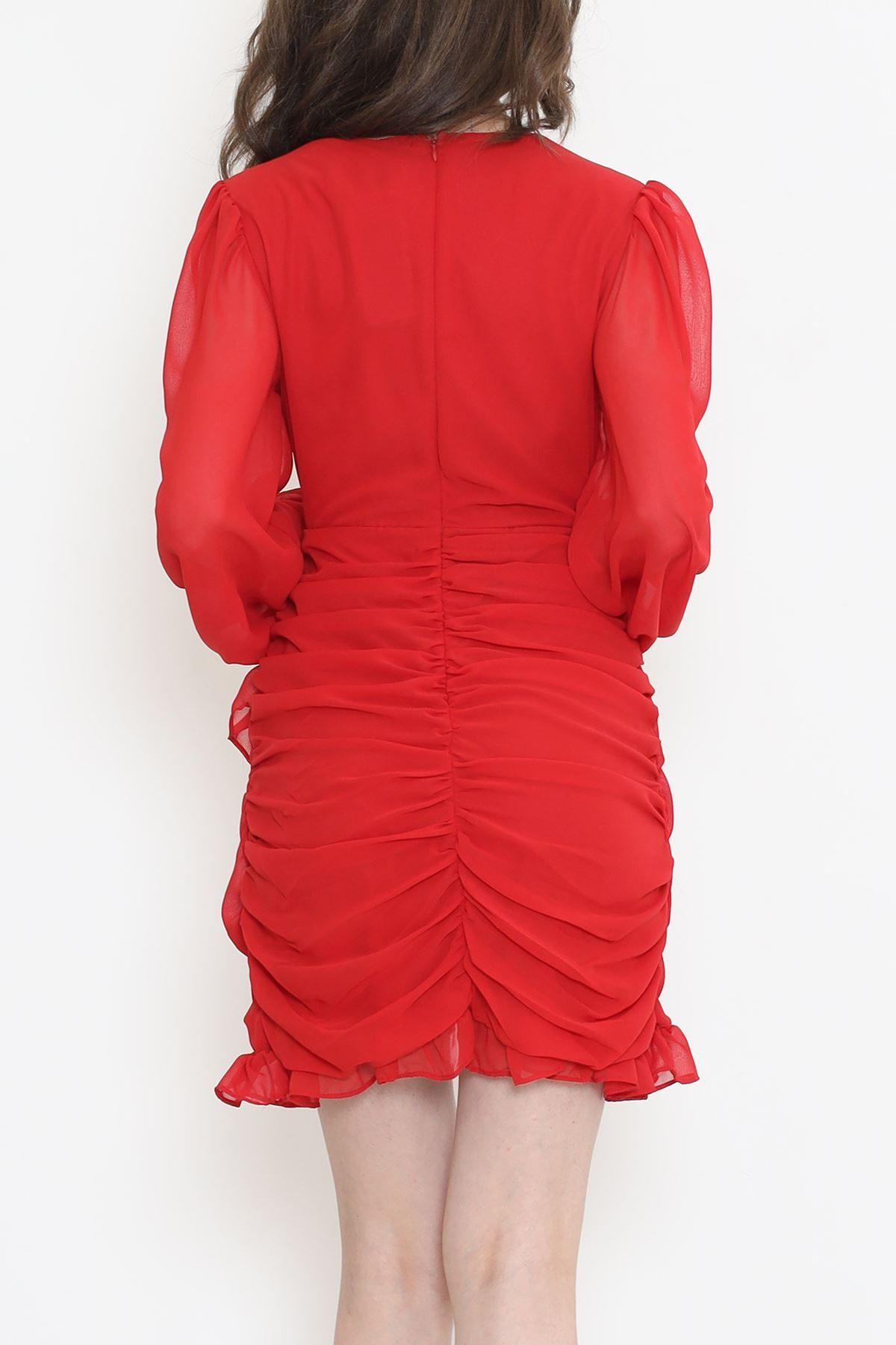 CLZ275 Kruvaze Şifon Elbise Kırmızı