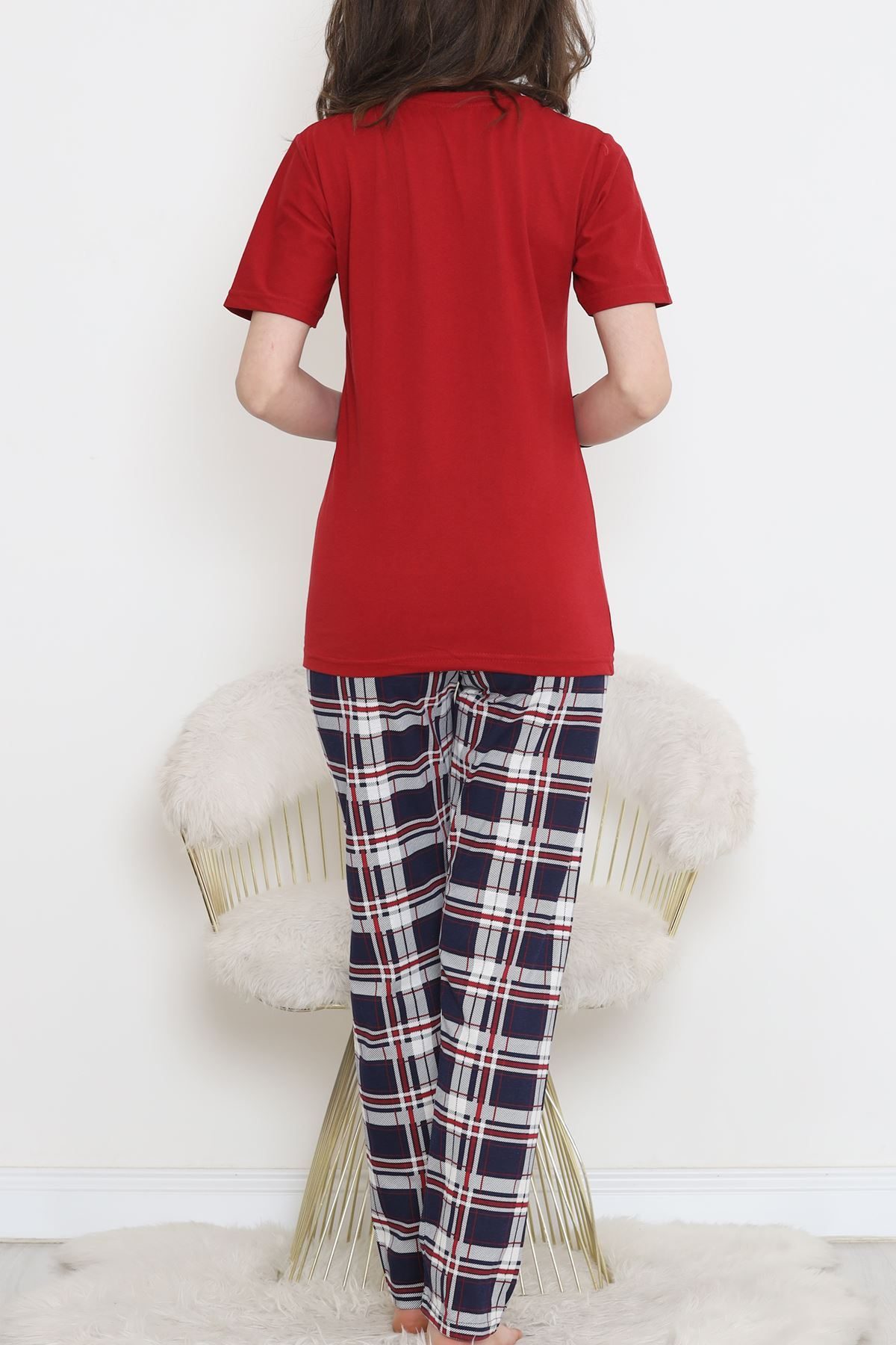 CLZ275 Desenli Pijama Takımı Kırmızı