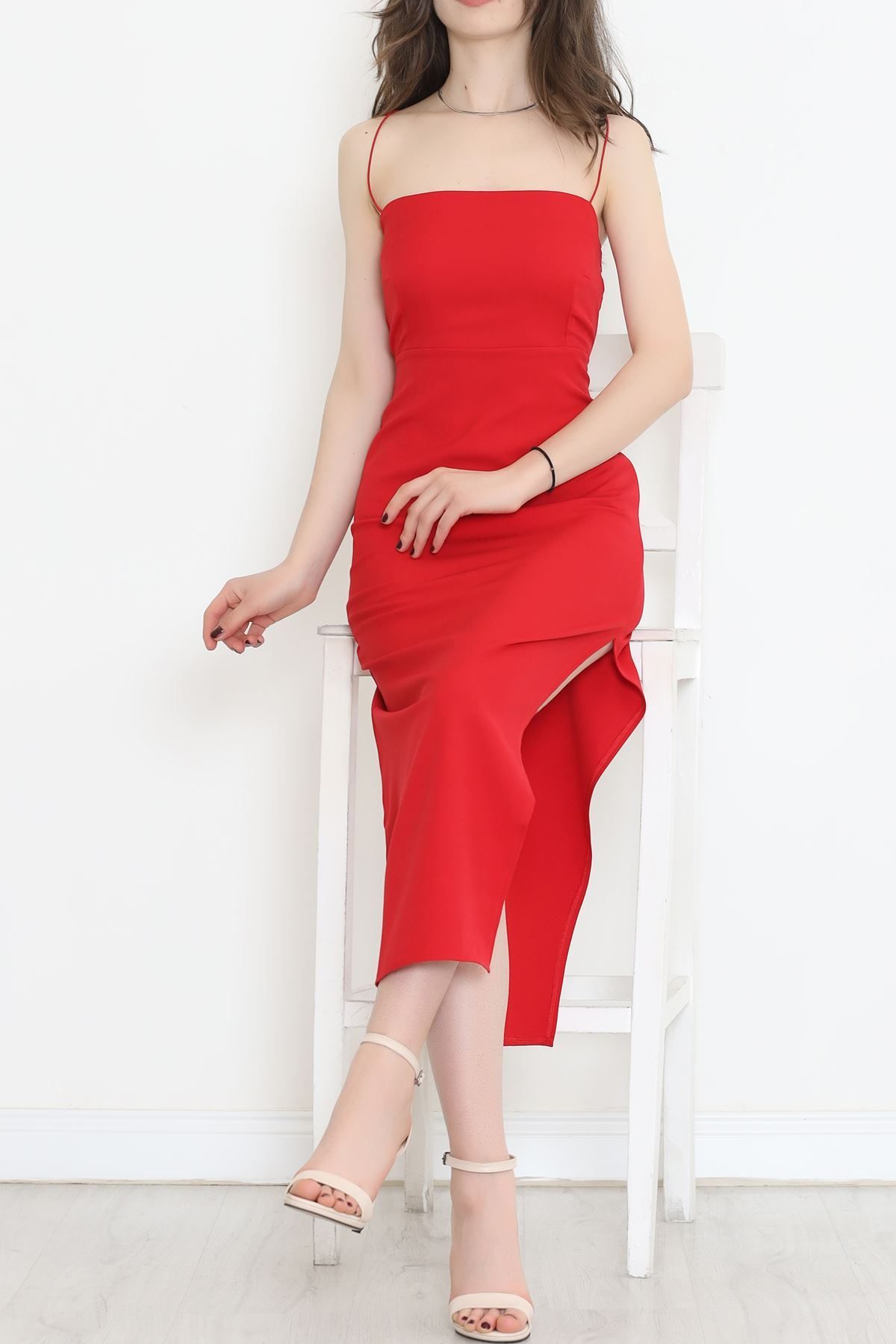 CLZ275 Yırtmaçlı Elbise Kırmızı