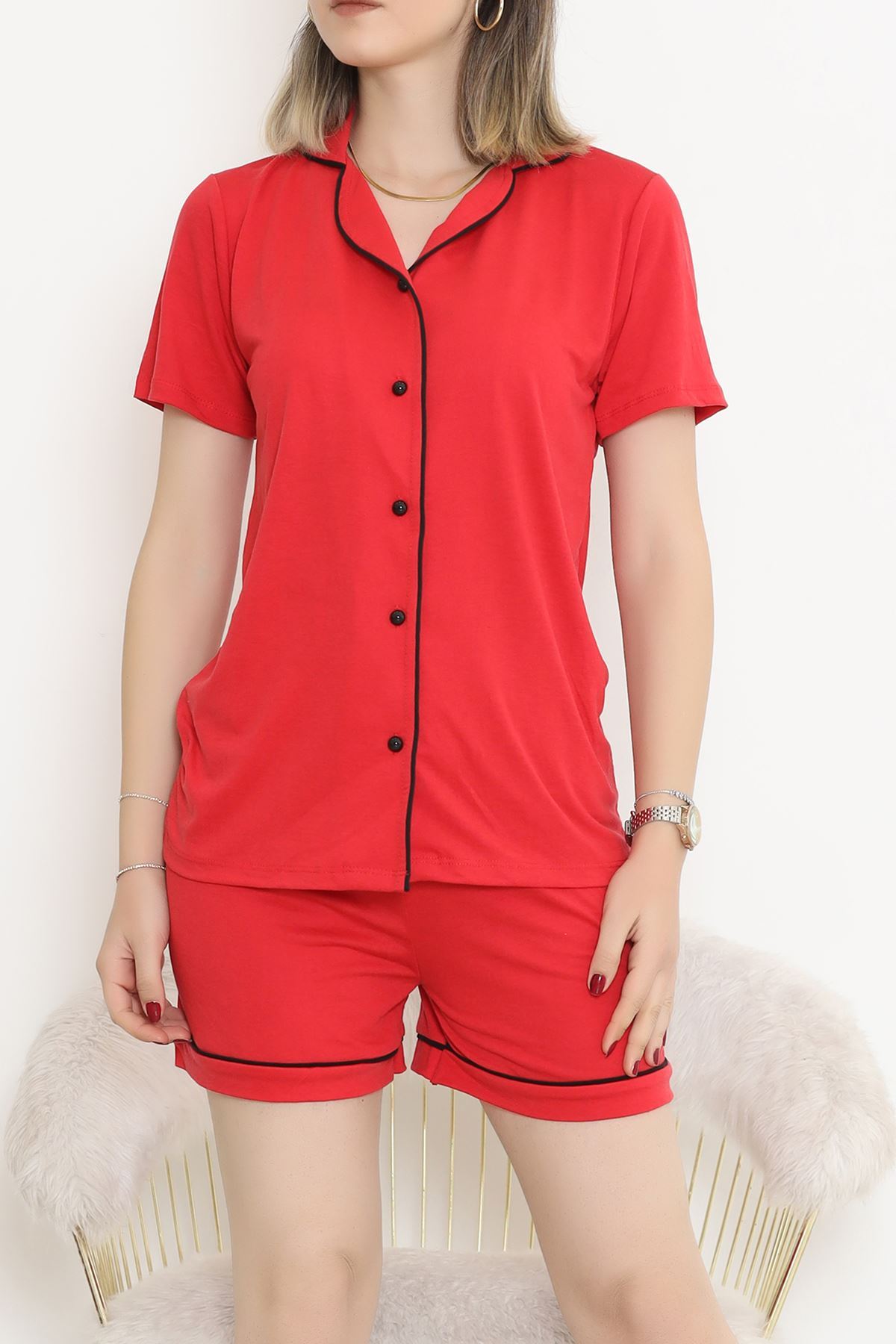 CLZ275 Şortlu Pijama Takımı Kırmızı
