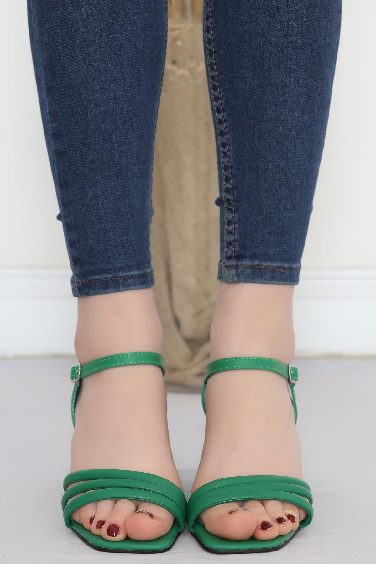 CLZ275 5 Cm Topuklu Ayakkabı Yeşil