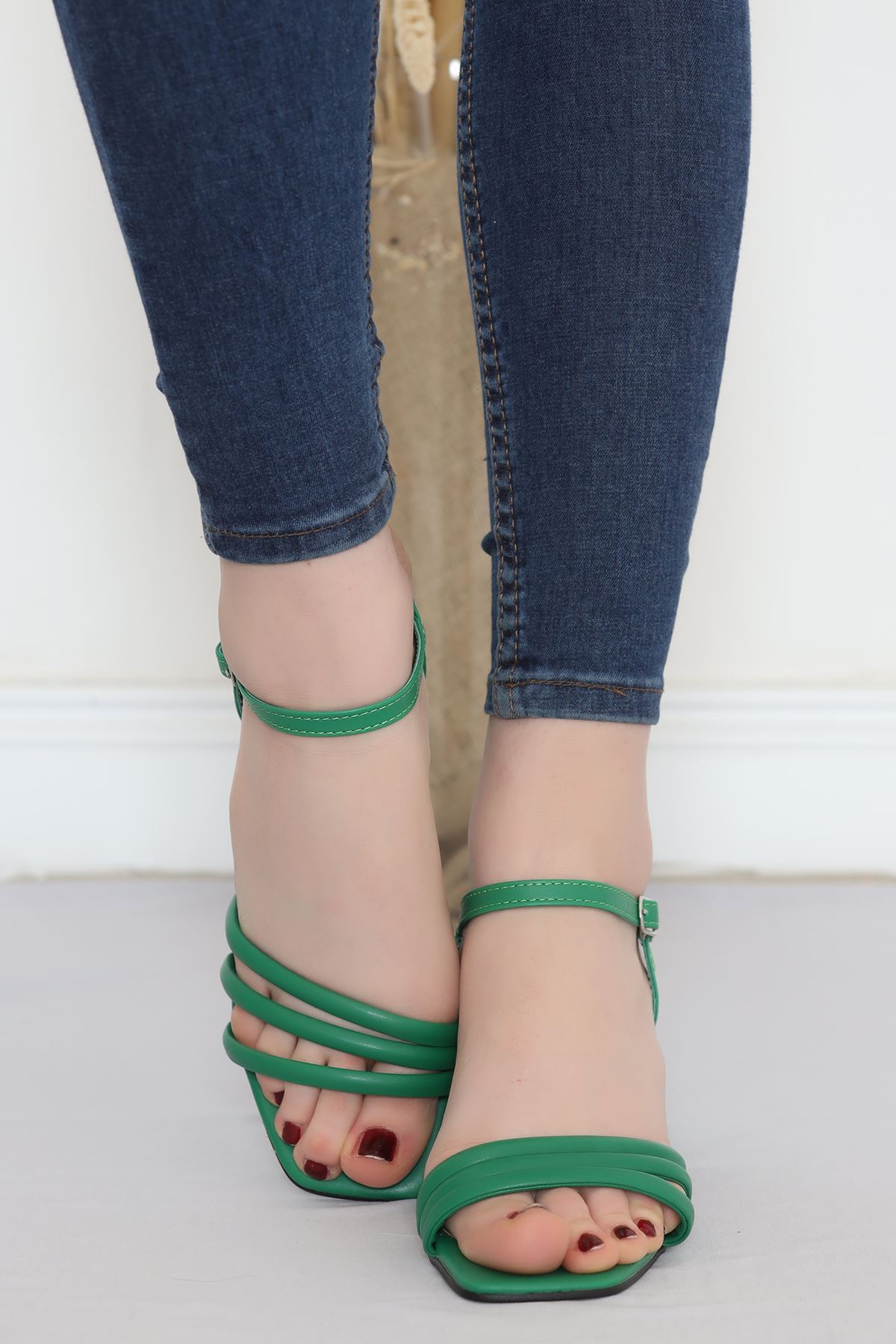 CLZ275 5 Cm Topuklu Ayakkabı Yeşil