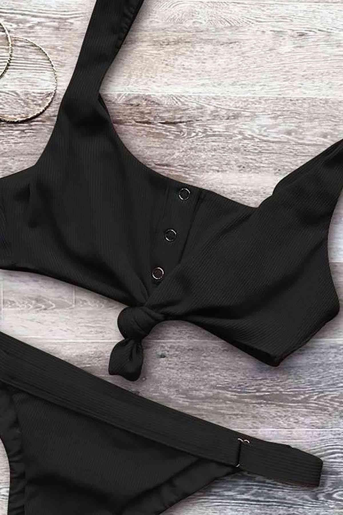 CLZ275 Çıtçıtlı Bikini Takım Siyah