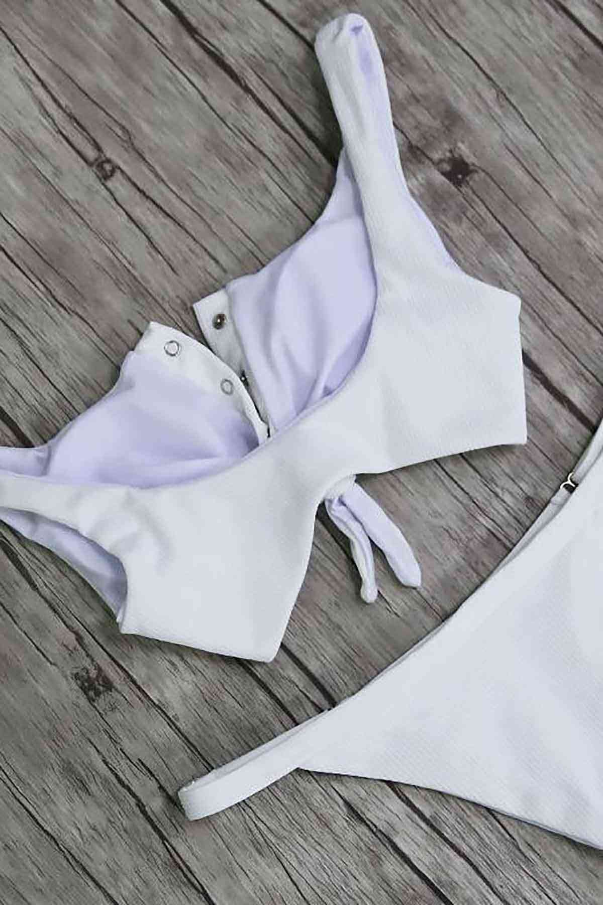 CLZ275 Çıtçıtlı Bikini Takım Beyaz