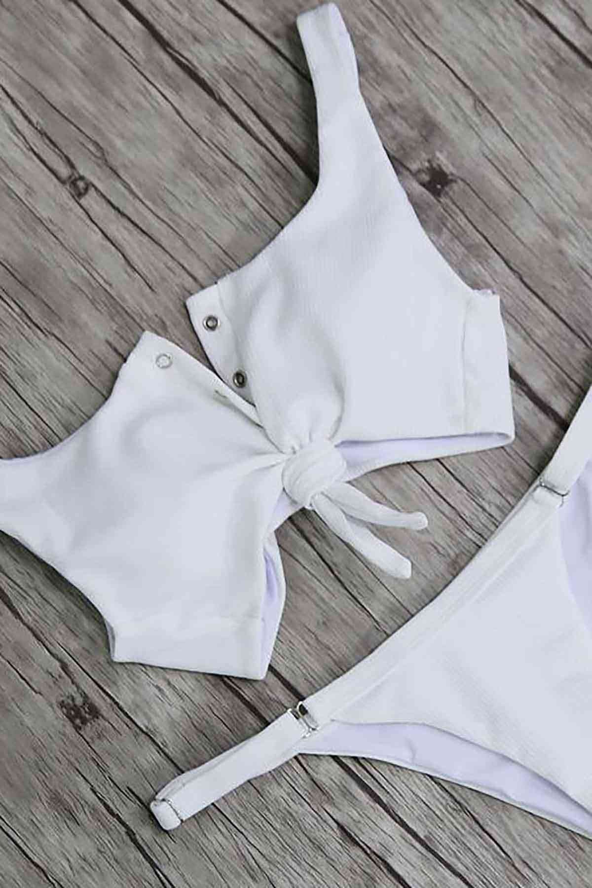 CLZ275 Çıtçıtlı Bikini Takım Beyaz