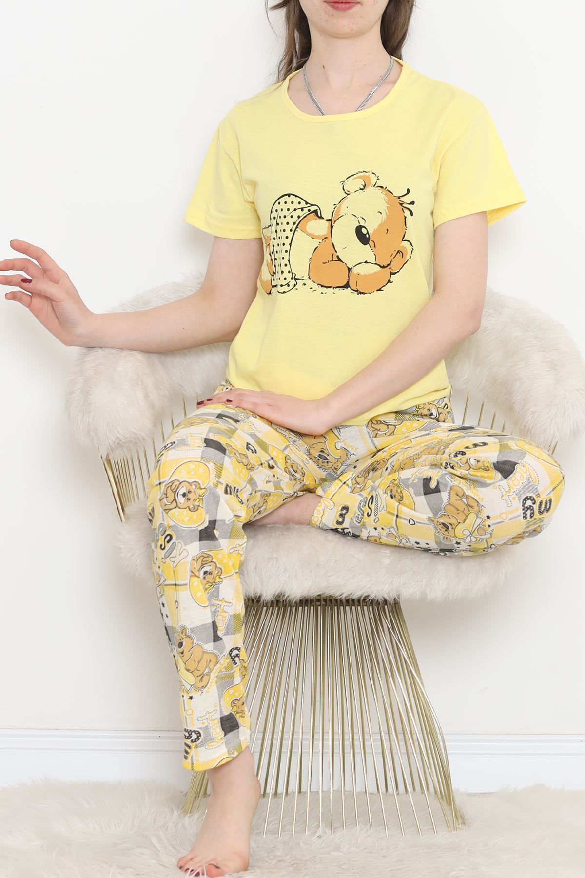 CLZ275 Süprem Kısa Kol Pijama Takımı Sarı