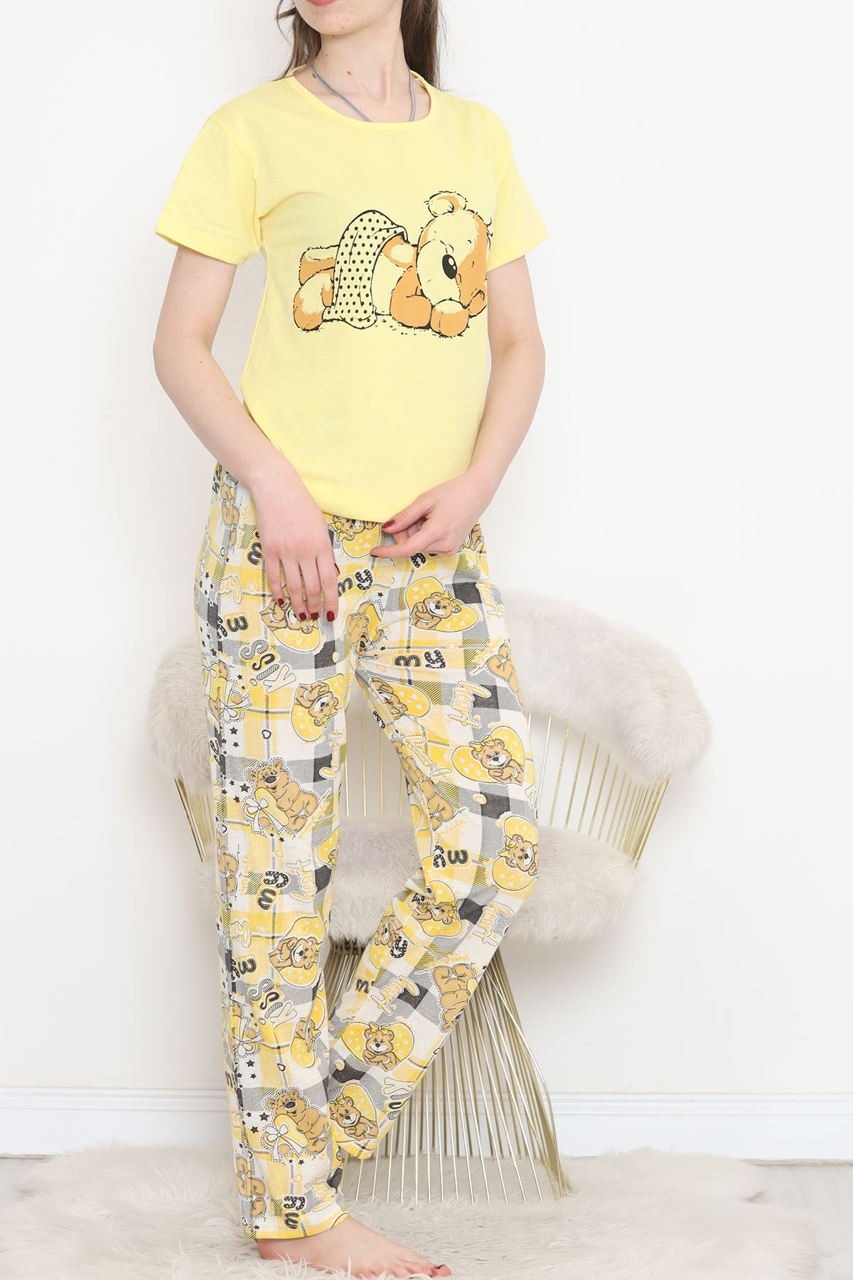 CLZ275 Süprem Kısa Kol Pijama Takımı Sarı
