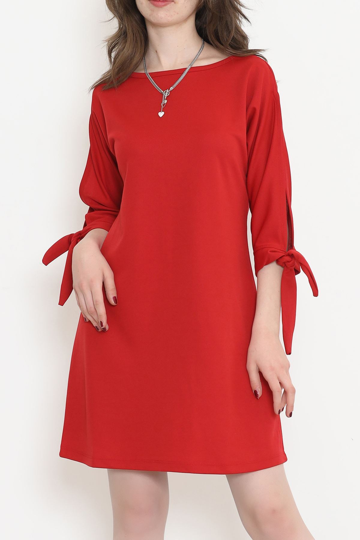 CLZ275 Kol Bağcıklı Elbise Kırmızı