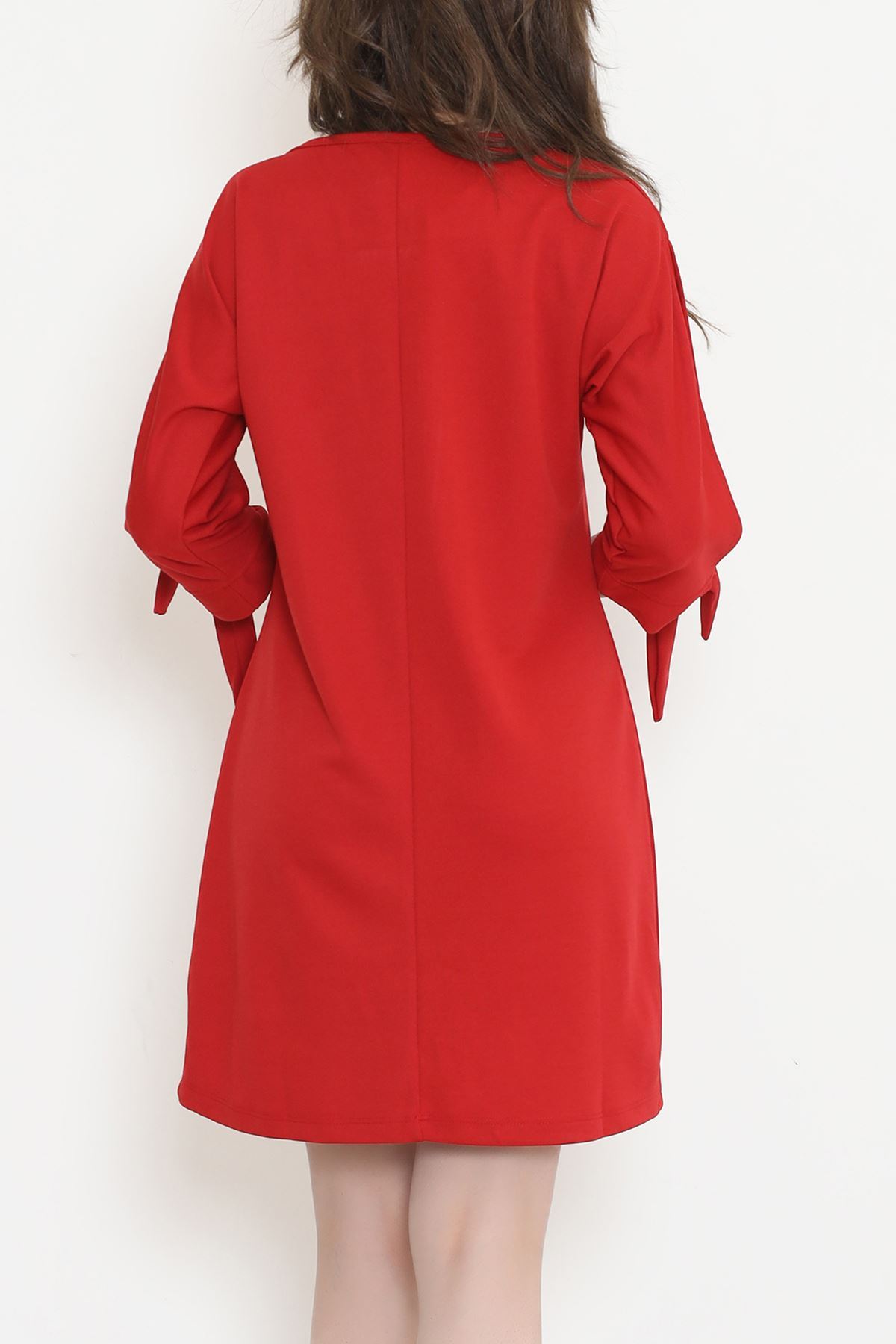 CLZ275 Kol Bağcıklı Elbise Kırmızı