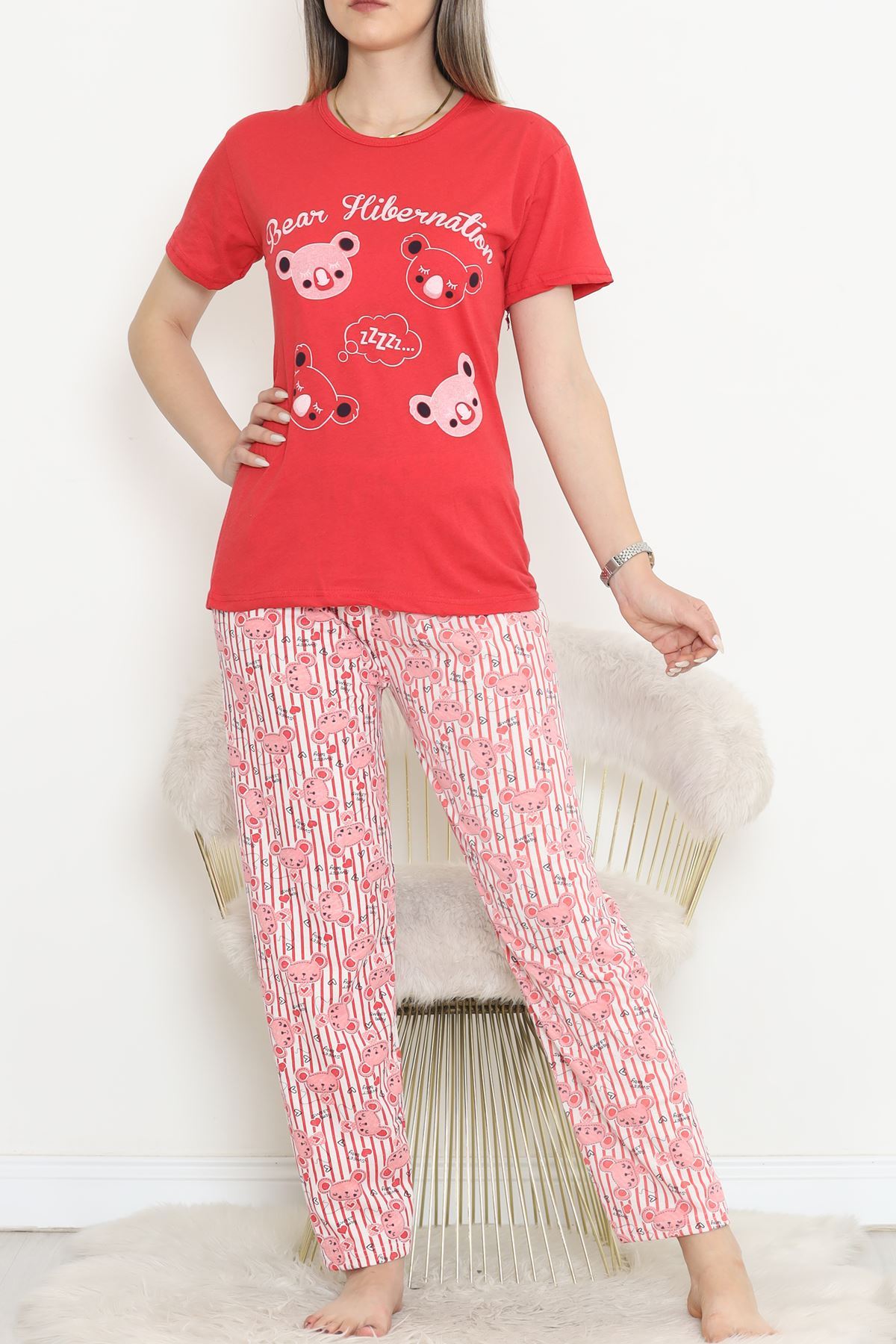 CLZ275 Süprem Kısa Kol Pijama Takımı Kırmızı