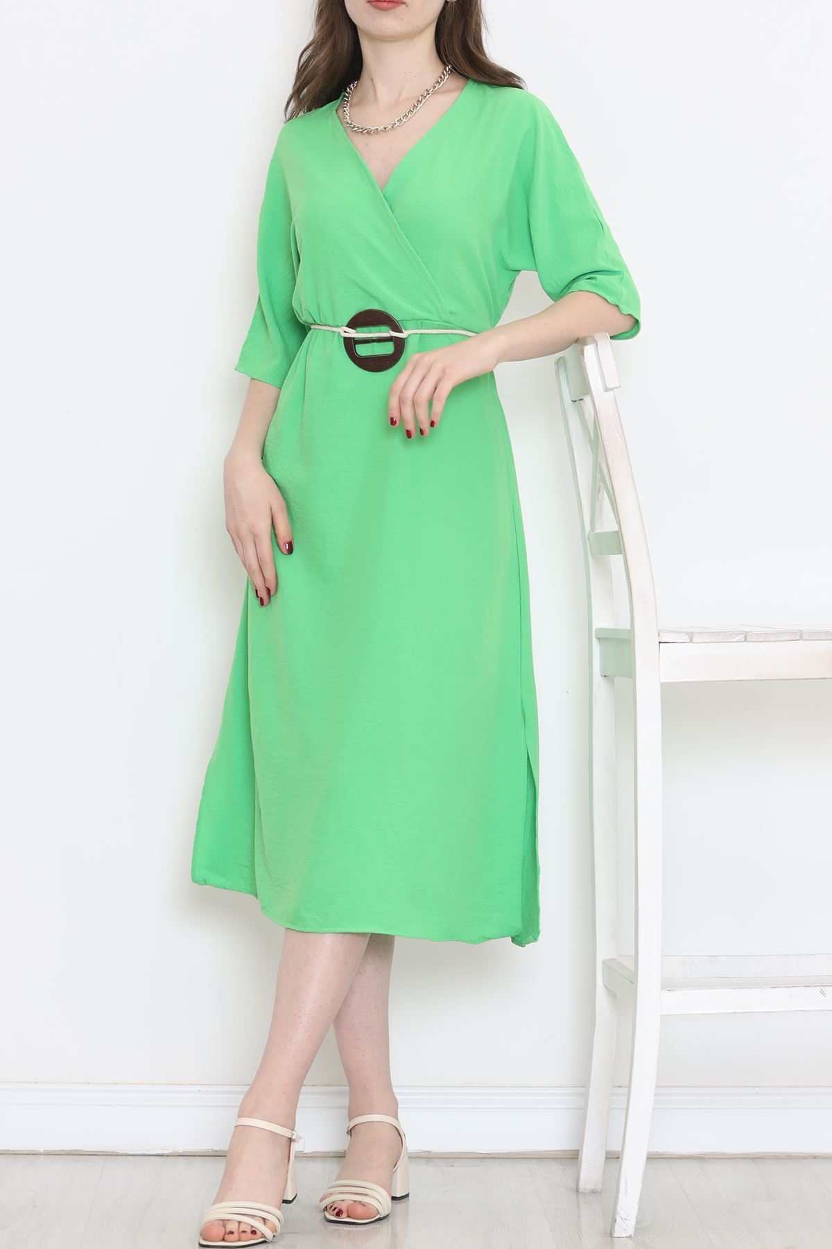 CLZ275 Halatlı Ayrobin Elbise Yeşil