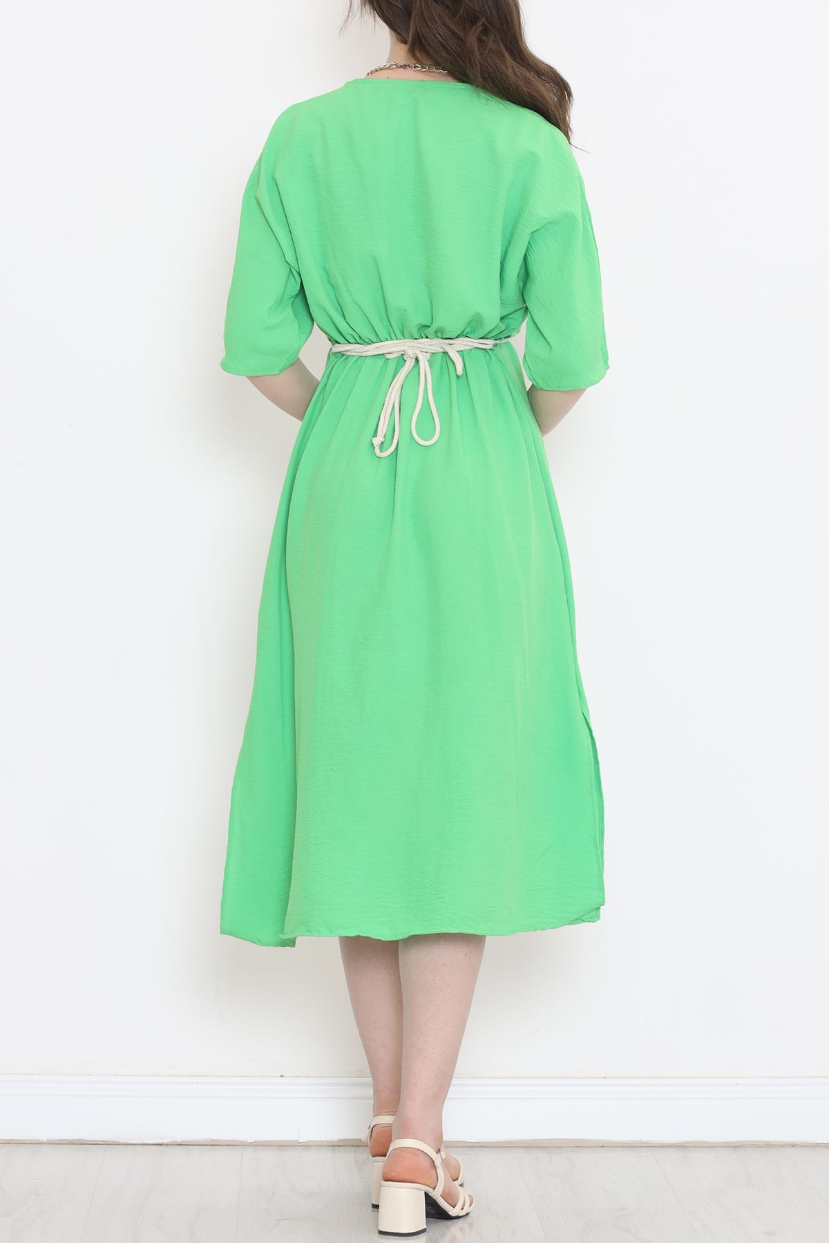 CLZ275 Halatlı Ayrobin Elbise Yeşil