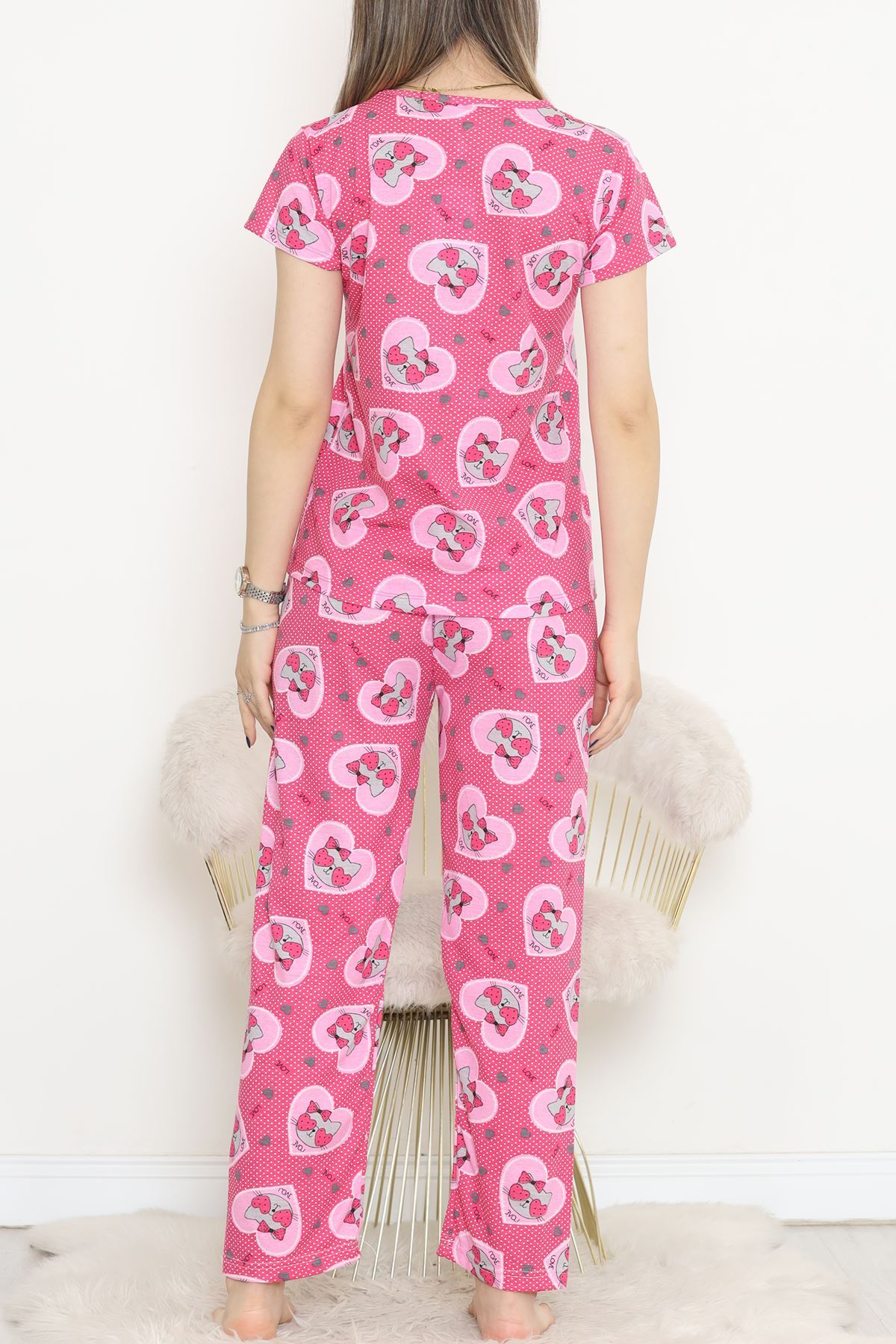 CLZ275 Desenli Pijama Takımı Fuşya