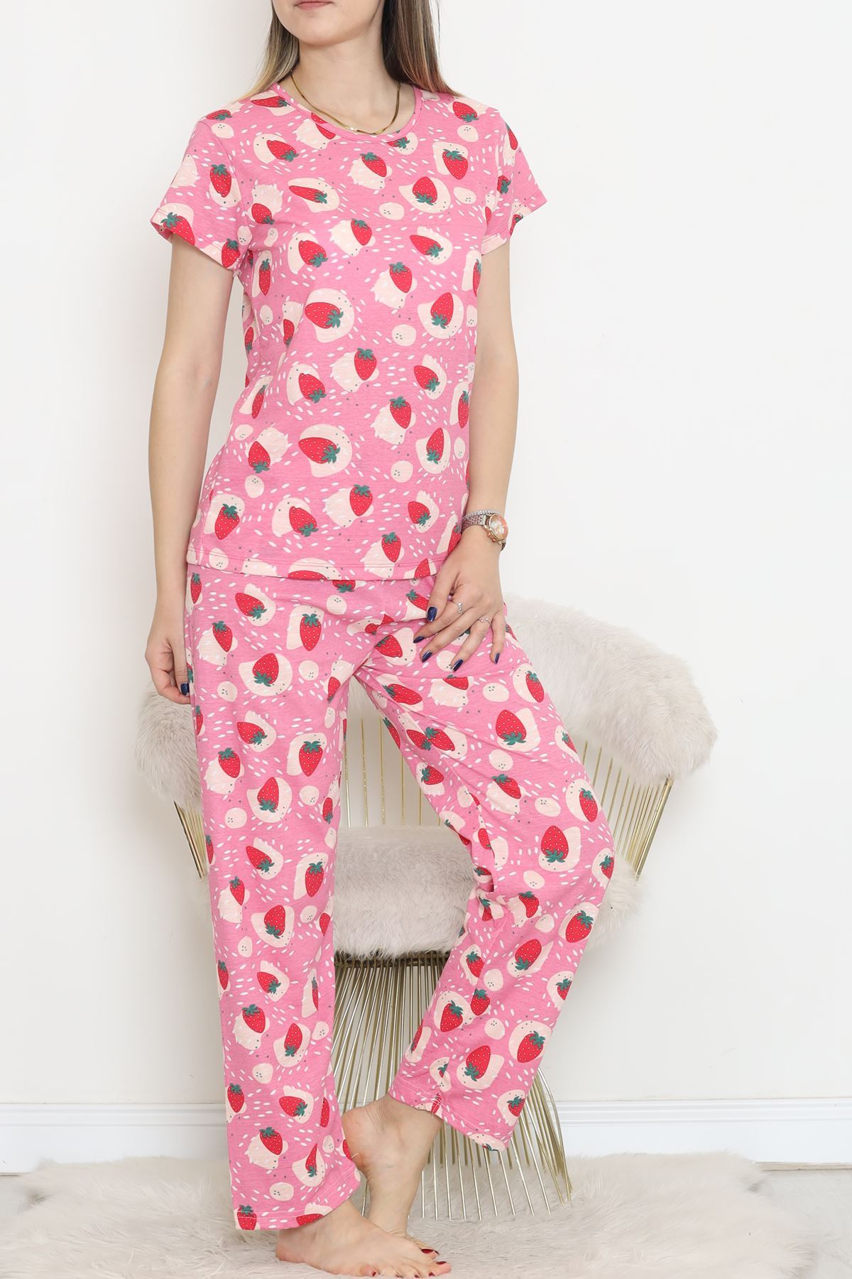 Desenli Pijama Takımı Pembe