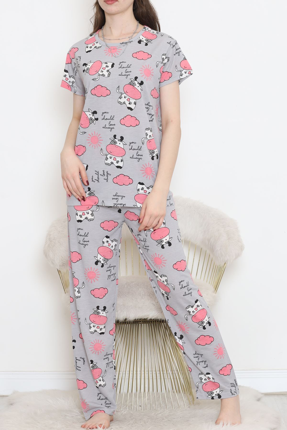 CLZ275 Desenli Pijama Takımı Gripembe