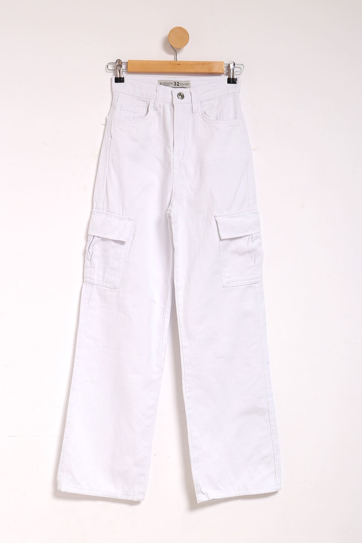 CLZ275 14-16 Yaş Kargo Cep Kot Pantolon Beyaz