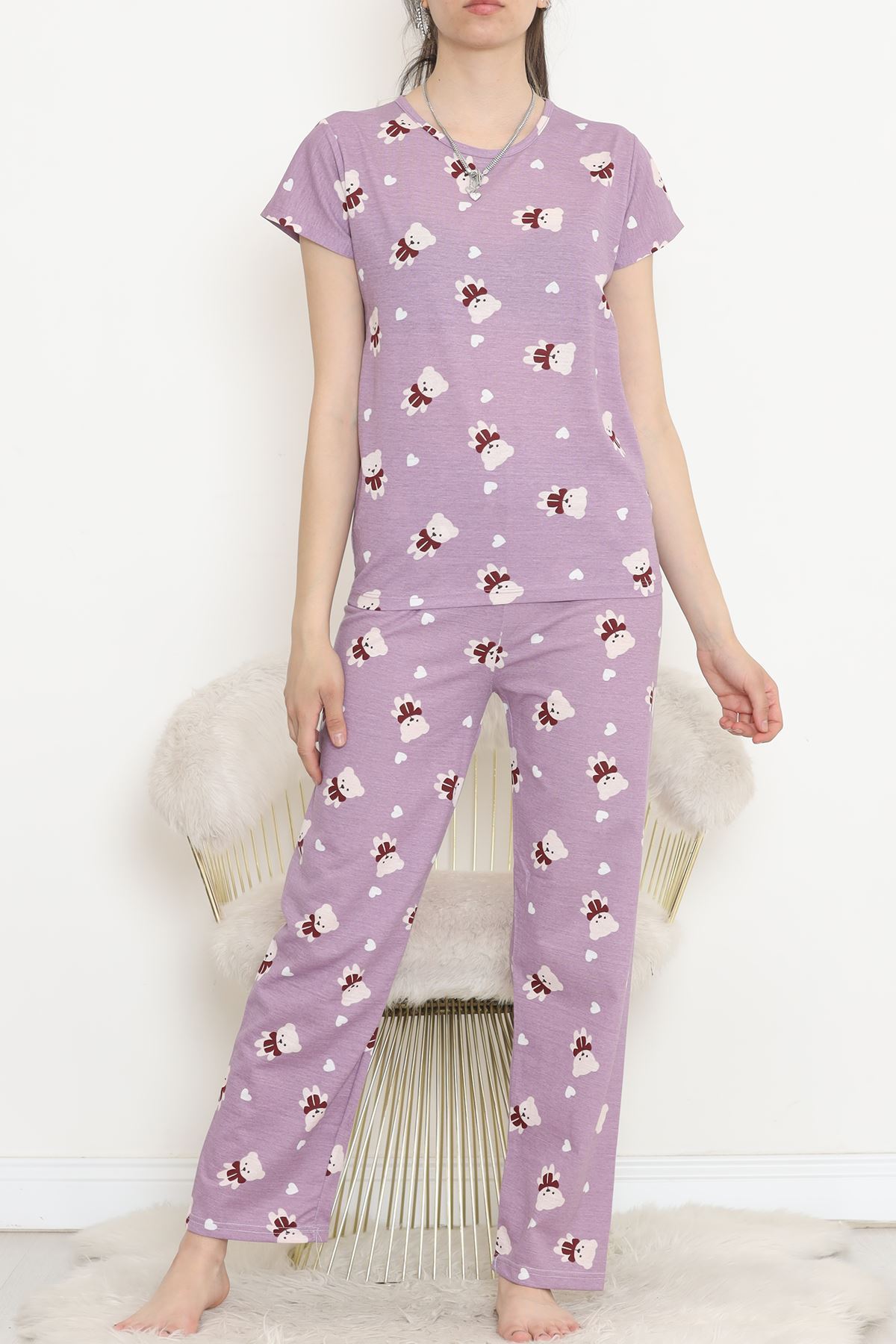 CLZ275 Desenli Pijama Takımı Lila