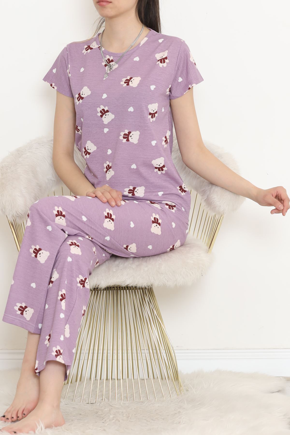 CLZ275 Desenli Pijama Takımı Lila