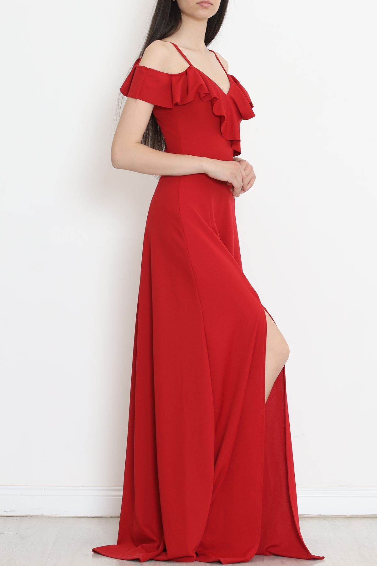 CLZ275 Krep Elbise Kırmızı