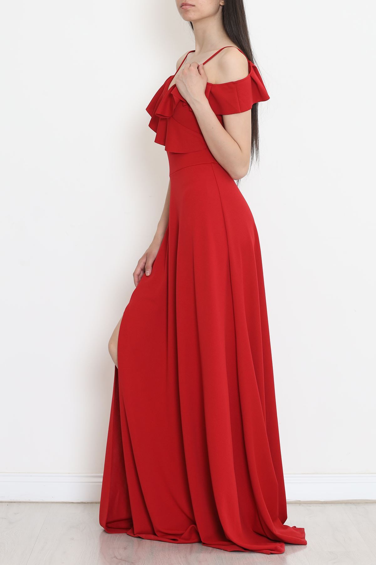 CLZ275 Krep Elbise Kırmızı