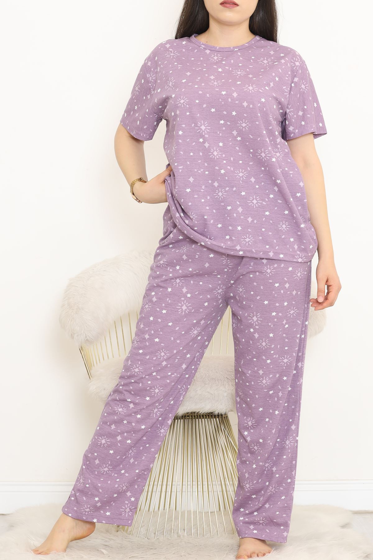 CLZ275 Büyük Beden Rotasyon Pijama Takımı Lila