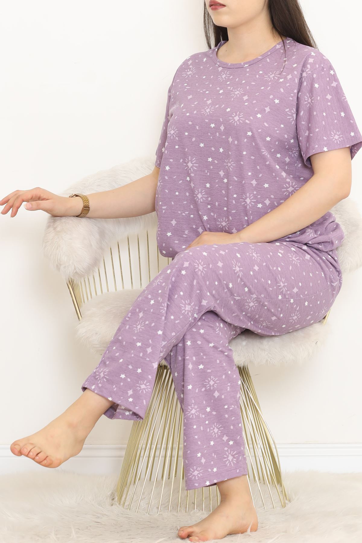CLZ275 Büyük Beden Rotasyon Pijama Takımı Lila