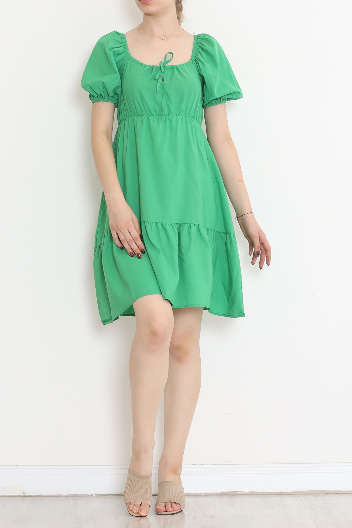 CLZ275 Trikoton Elbise Yeşil