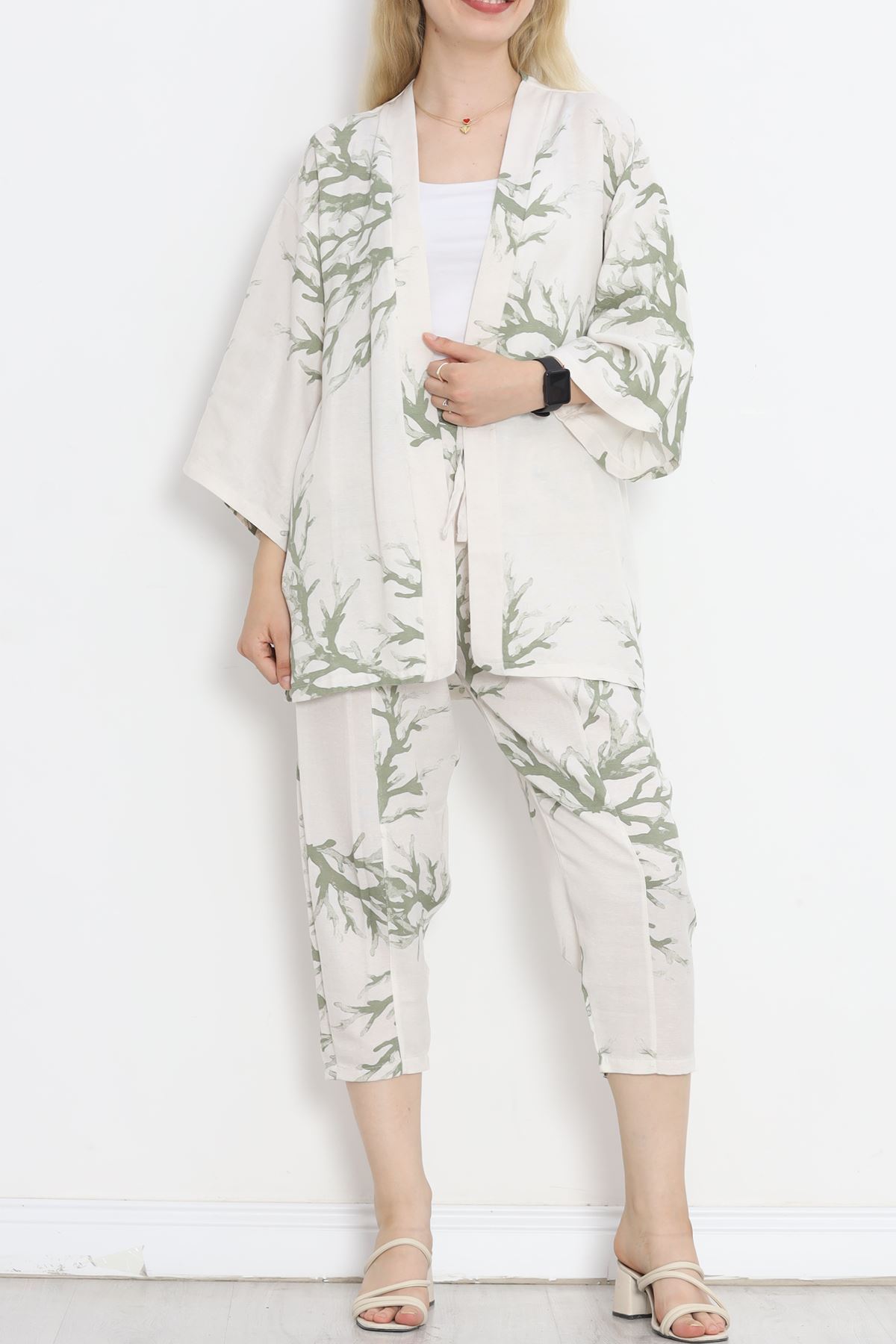 CLZ275 Kimono Takım Beyazyeşil