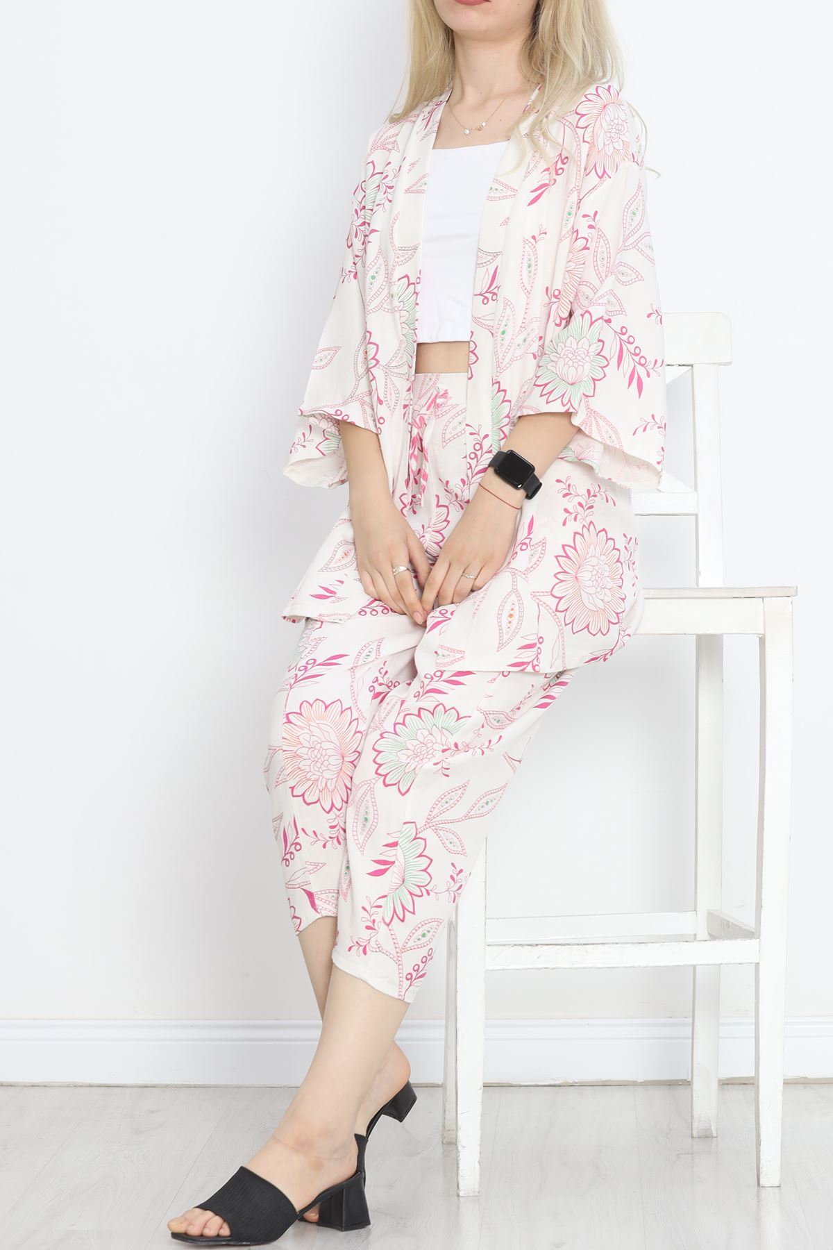 CLZ275 Kimono Takım Beyazfuşya