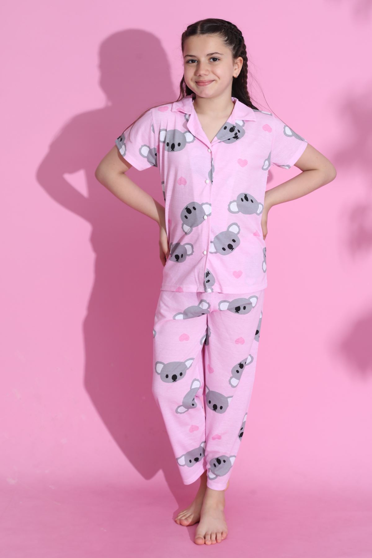 CLZ275 4-13 Yaş Çocuk Pijama Takımı Tozpembe